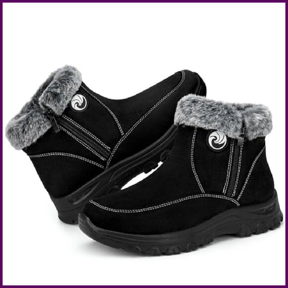 Women's Waterproof Fur Lined Ankle Boots Winter Snow Boots Zipper - Picture 2 of 8